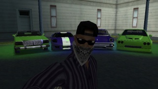 my carpark ;) green and purple car ;D